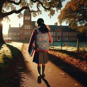 Determined South Asian Girl Heading to School