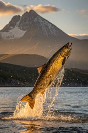 Golden Fish Leaps: A Celestial Mountain Encounter