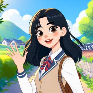 Korean High School Girl 2D Character - Classic Disney Style