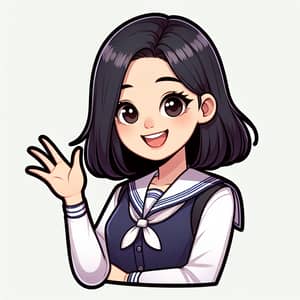 Korean High School Girl 2D Character - Friendly Greeting Illustration