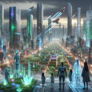 Futuristic Sci-Fi City | Advanced Aircraft & Diverse Crowd