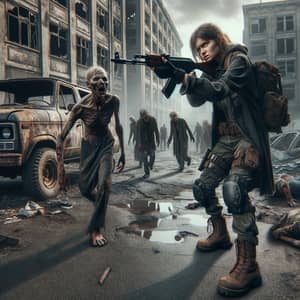 Post-Apocalyptic Female Survivor Defends Against Zombies