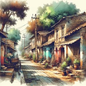 Tranquil Village Scene: Old Houses, Narrow Streets & Vibrant Ambiance