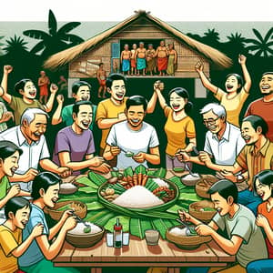 Diverse Community Enjoying Boodle Fight - Symbol of Camaraderie