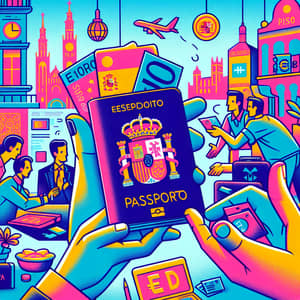 Euros Exchange for Spanish Passport - Bright Illustration