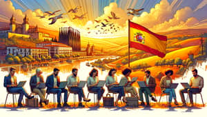 Diverse Group of Digital Nomads in Spanish Landscape - Illustration