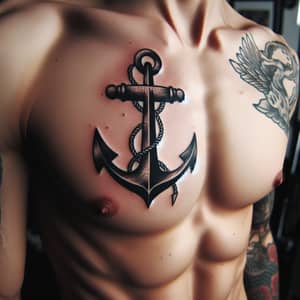 Small Anchor Tattoo on Pectoral Muscle