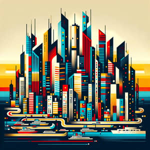 Abstract Cityscape Art: Vibrant City Life