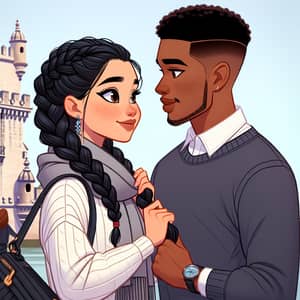 Heartwarming Pixar-Style Animation: Hispanic Woman and Black Man Smiling