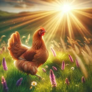 Golden Hen in Sunlit Green Field | Una Picha