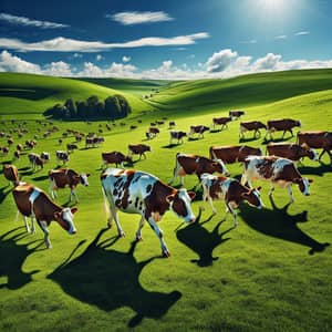 Serene Simmental Cows Grazing in Verdant Meadow