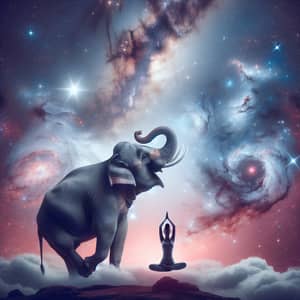 Elephant Yogi Garudasana Pose in Space | Cosmic Yoga Art