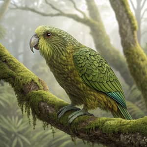 Stunning Kakapo Illustration in New Zealand Forest