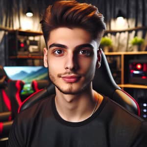 22-Year-Old Pro Gamer from Albania | Confident Look with Stylish Brown Hair