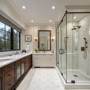 Stylish Master Bathroom with Walk-In Shower & Vanity