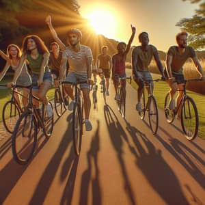 Diverse Group Enjoying Bike Ride in Scenic Park