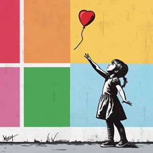 Banksy Girl with Balloon in Squares