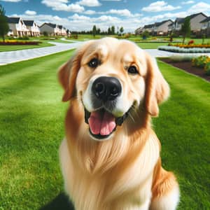 Golden Retriever Sitting in Park | Cheerful Dog Photo