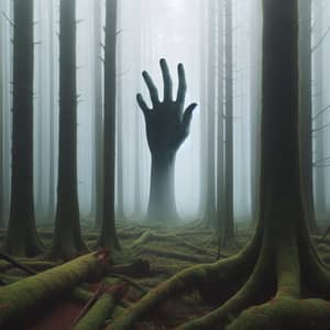 Elongated Hand in Misty Forest - Unique Imagery