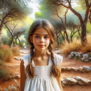 Serene Girl in Mediterranean Forest | Digital Art