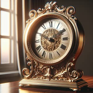 Vintage Brass Mantel Clock with Ornately Carved Design