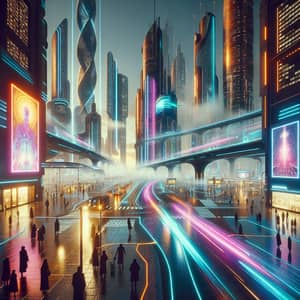 Futuristic Cityscape: Innovative Architecture & Neon Transport