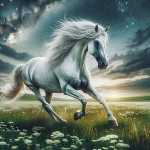 Best White Thoroughbred Horse Running in Vast Meadow | Concept of Freedom