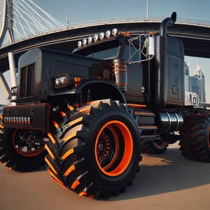 Black Truck with Big Wheels and Orange Wheel Arches