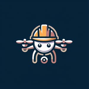 Cartoon-Styled Drone with Construction Helmet Logo Design