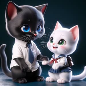 Realistic Animated British and White Cats in School Uniform