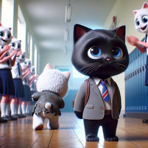 Cartoonish British Black Cat in School Uniform | Realistic Photo