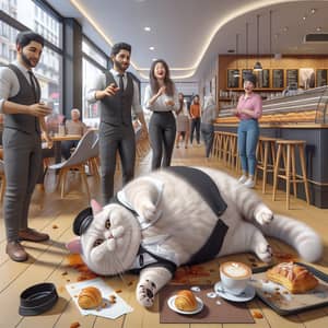 Chubby British Cat Café Waiter Chaos Scene