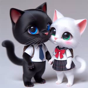 Animated Black and White Cats Kissing - Hyper-Realistic Style