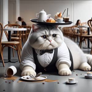 Hyper-realistic British Cat Waiter Cafe Misstep Image