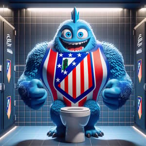 Blue Skibidi Monster with Atletico Madrid Emblem