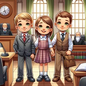 Three Children in a Courthouse