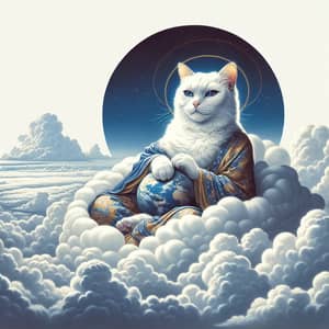 Serene Cat Overlooking Earth on Fluffy Clouds