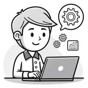 Black and White Cartoon Character Using ERP Laptop