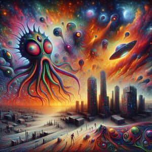 Surreal Alien Invasion: Neon Creatures, Starships & Chaos