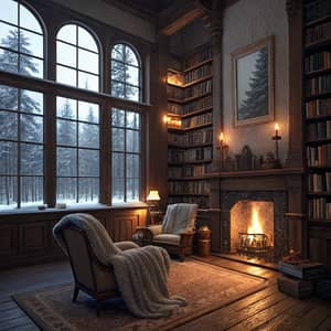 Cozy Winter Library for Studying