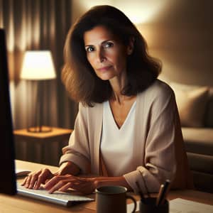 Hispanic Middle-Aged Woman Working at Neat Desk