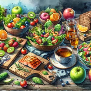 Healthy Meals in Watercolor: Vibrant Dining Art