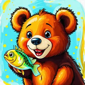 Bright and Happy Cartoon Bear with Minnow