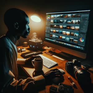 Late-Night Tanzanian Photographer Editing Pictures | Cozy Atmosphere