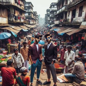 Dapper South Indian Boys in Hip Hop Fashion Amidst Bustling Market