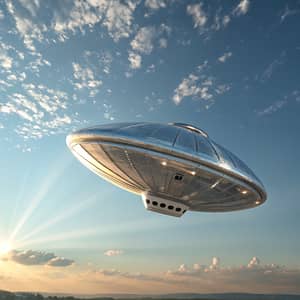 Glistening Diamond-Shaped UFO in Clear Blue Sky