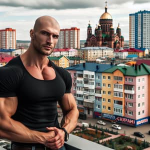 Muscular Man Standing in Saransk, Russia | Landmarks & Cityscape View