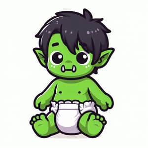 Adorable Green Baby Orc in Diaper - Cute Character Art