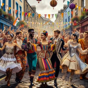 Vibrant Street Scene at Folklore Festival with Diverse Dancers