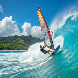 Exhilarating Sail Boarding Adventure on Towering Waves